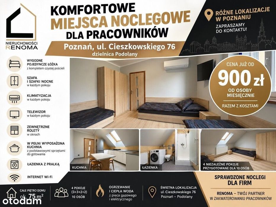 dla pracowników 10os. | 4 pok. | klimatyzacja | TV