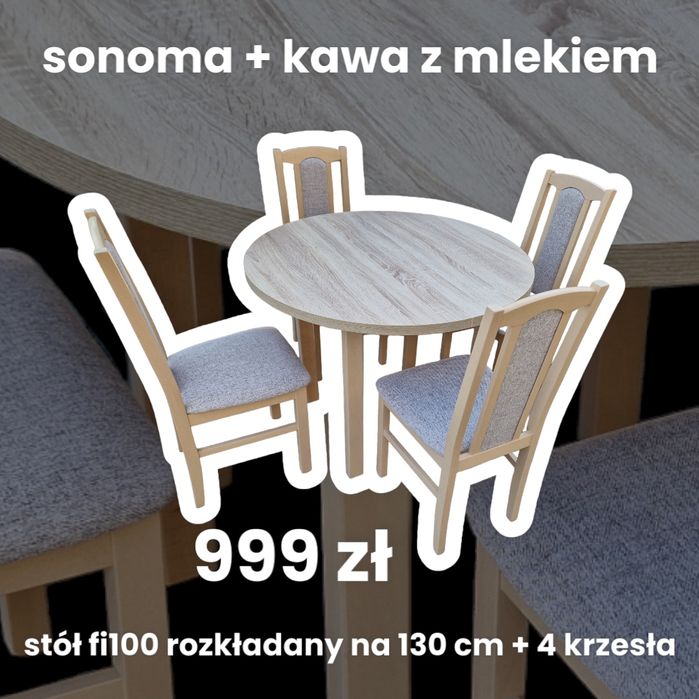 Nowe: Stół okrągły + 4 krzesła, różne kolory, transport cała POLSKA