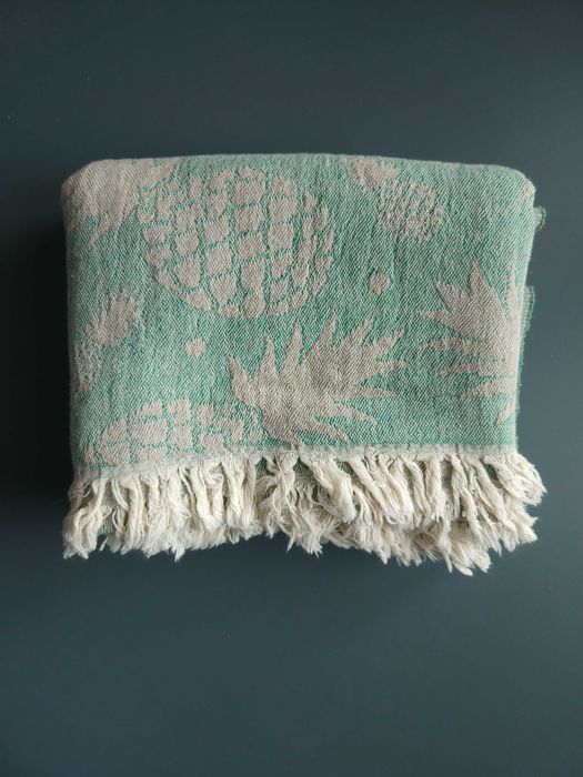 Wielofunkcyjny bawełniany ręcznik Pestemal 100x180 w ananasy zielony