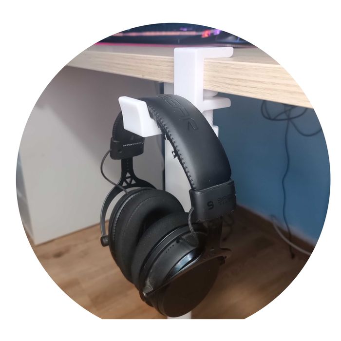 Uchwyt Wieszak Do Blatu Biurka Na Słuchawki Szybki Montaż Biały