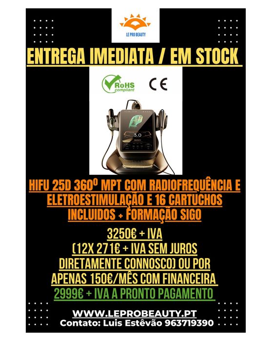 HIFU 25D 360 MPT com RF e EMS +  16 cartuchos + Formação + Garantia