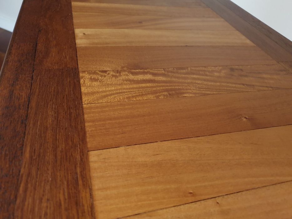 Stół, konsola, wysoka ława, drewno egzotyczne + stal