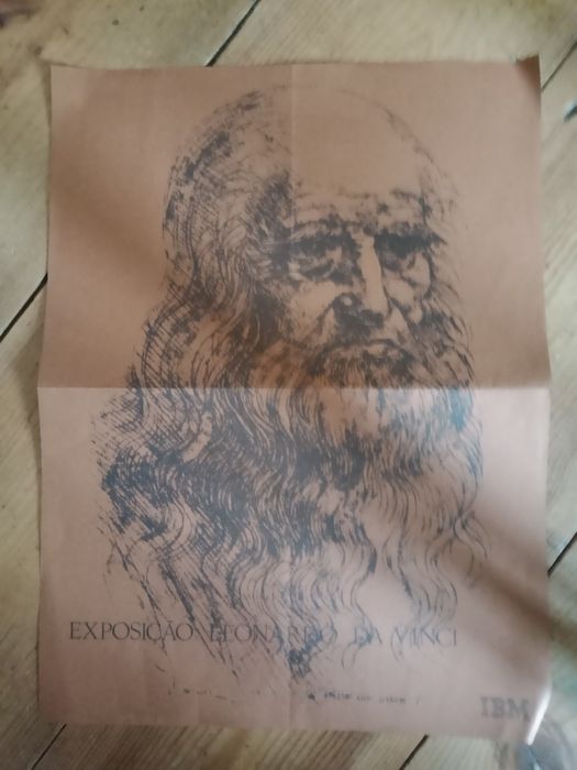 Cartaz antigo de exposição de Leonardo Da Vinci