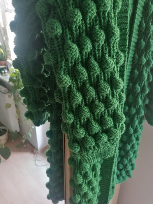 Zielony popcorn sweter ręcznie robiony na drutach Handmade M L
