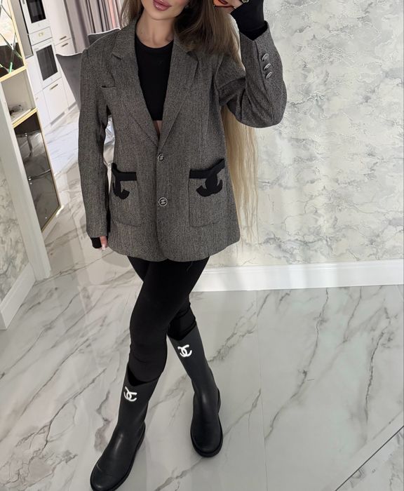 Пиджак оверсайз жакет Chanel серый