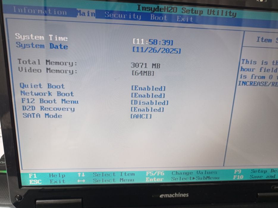 Ноутбук eMachines E525, проц 2-2,1., 3gb-ddr3, hdd- 250.