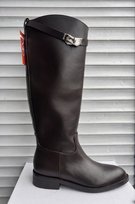 Жіночі чорні чоботи труби, Єрмес,осінні сапоги,  взуття,ботфорд