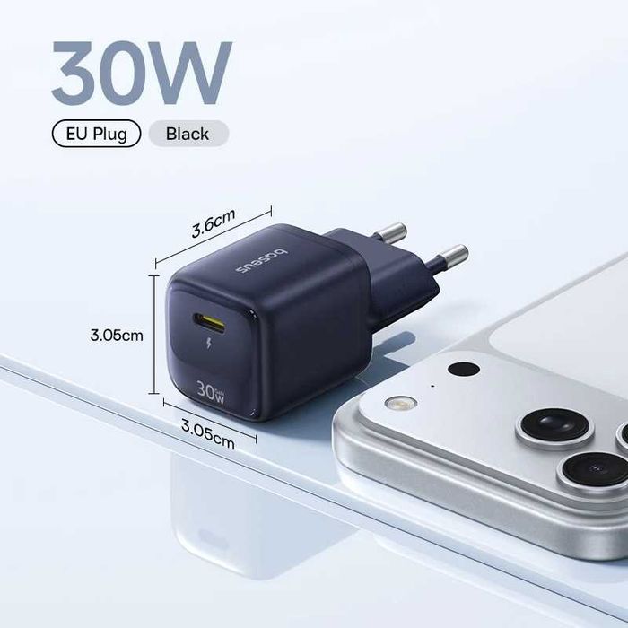 Швидка зарядка для Айфону Baseus 30W GaN iPhone 17 16 15 14 13 12 Max. Швидка зарядка для телефону