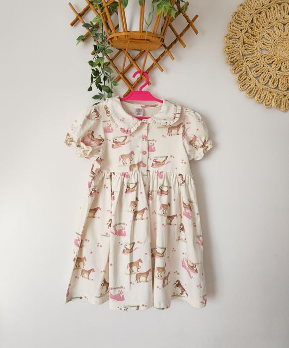 Luźna oversize babydoll sukienka w konie, krótki rękaw 116 konie