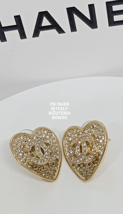 Kolczyki cc chanel cyrkonie serca 2cm