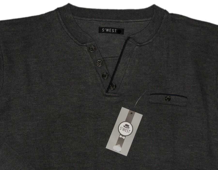 Duży SWETER swetr MĘSKI cienki 6XL szer.146 cm SZARY serek guziki