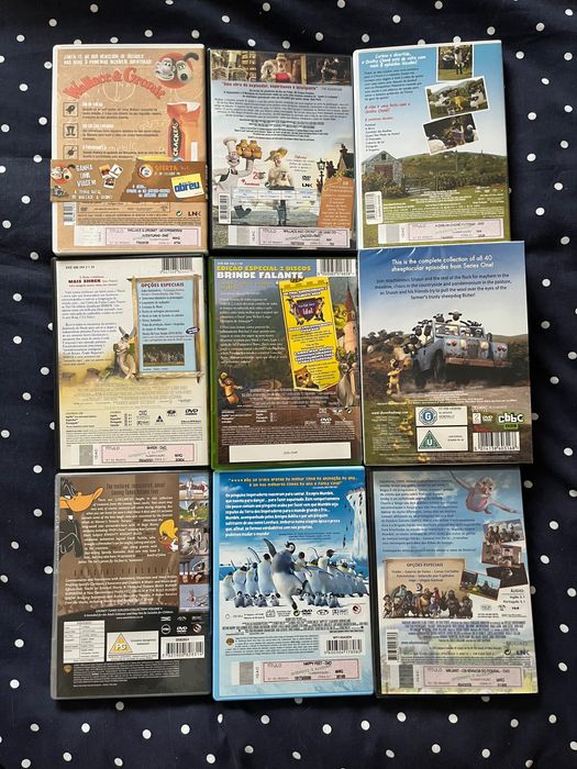 9x DVDs Wallace & Gromit, Ovelha Choné, Shrek, Valliant