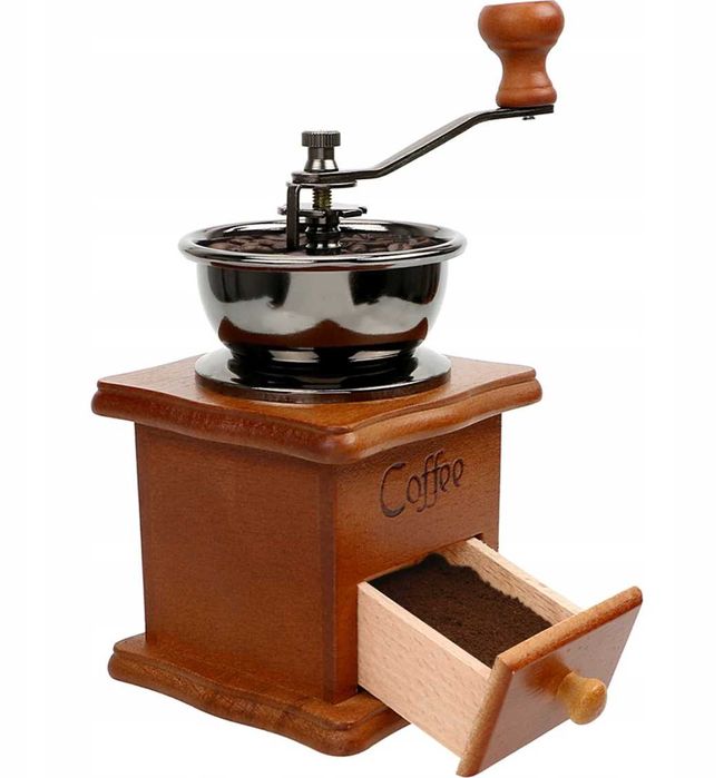 MŁYNEK DO MIELENIA KAWY pieprzu drewniany ręczny tradycyjny retro
