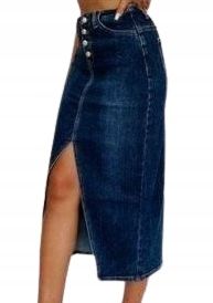 Spódnica damska midi jeans jeansowa granatowa z rozcięciem S