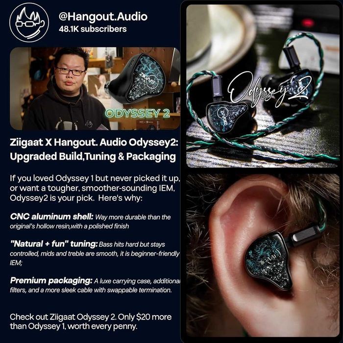 ‼️ ZiiGaat Odyssey 2 x Hangout.Audio - проводные наушники (1DD+3BA)