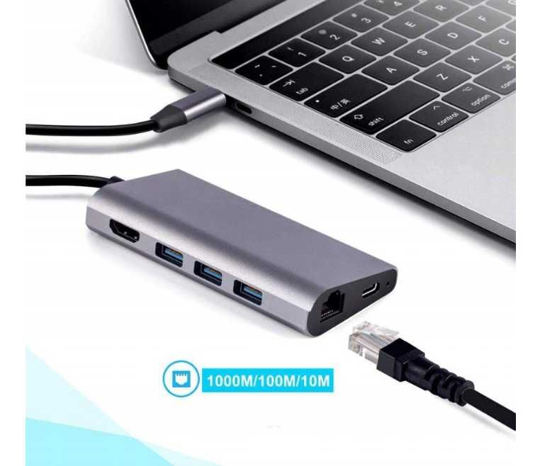 Hub USB3.1 8w1 TypeC to HDMI+3xUSB3.0+Gigabit LAN+USB Charging ttst752