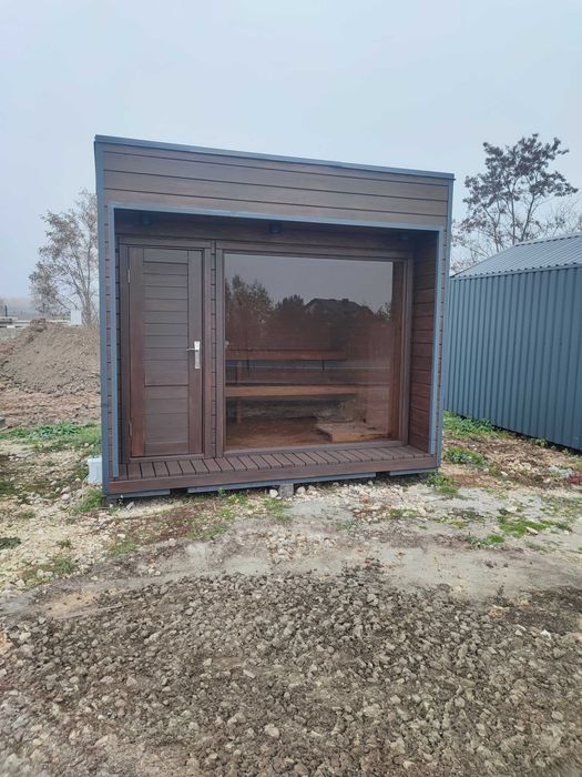 Sauna ogrodowa ramowa z otwartą werandą  3100 x 2700 mm