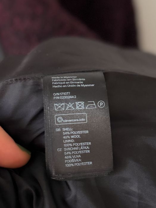 Wełniana ramoneska kurtka burgundowa wełna H&M 36 S boucle kieszenie