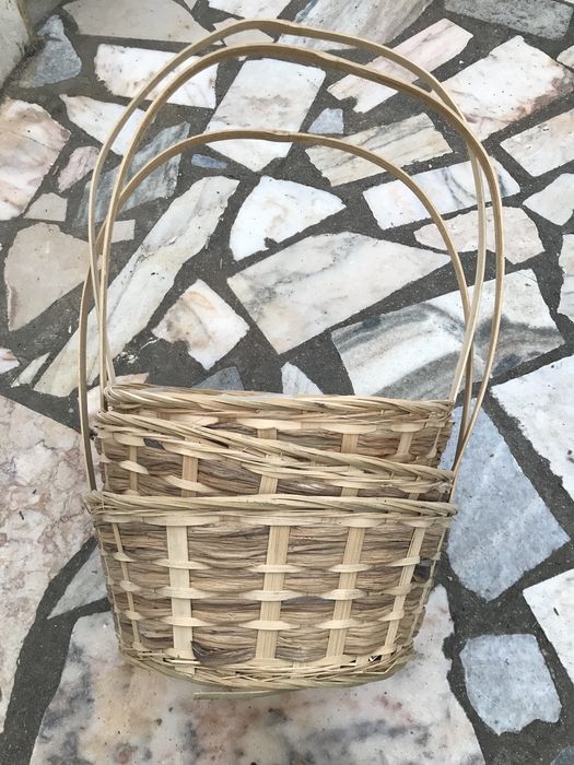 3 cestos em palha/ bambu grandes 36cm