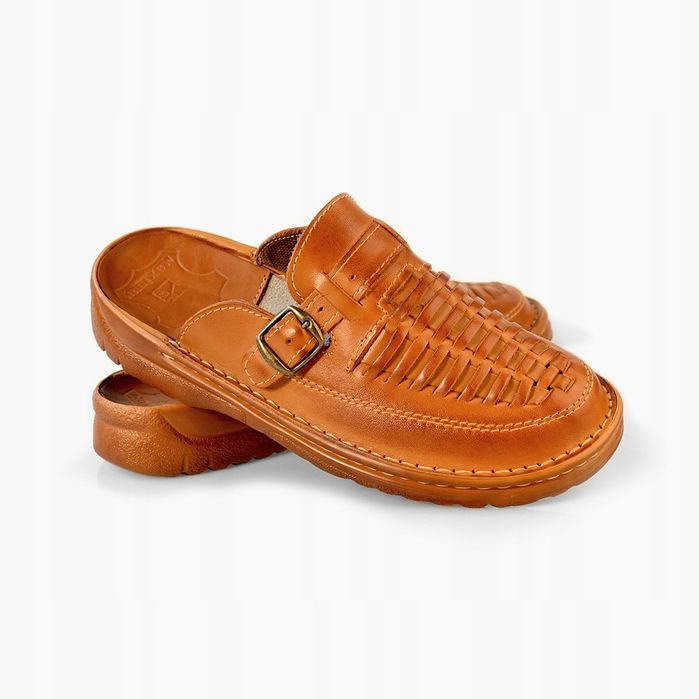 Polskie klapki męskie skórzane kryte 002 skóra MAXIMUS brąz 43