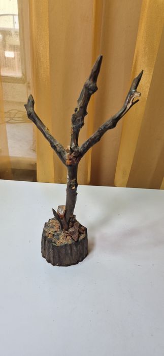 Piękna stara rzeźba z drewna rustykalną z bursztynami T22