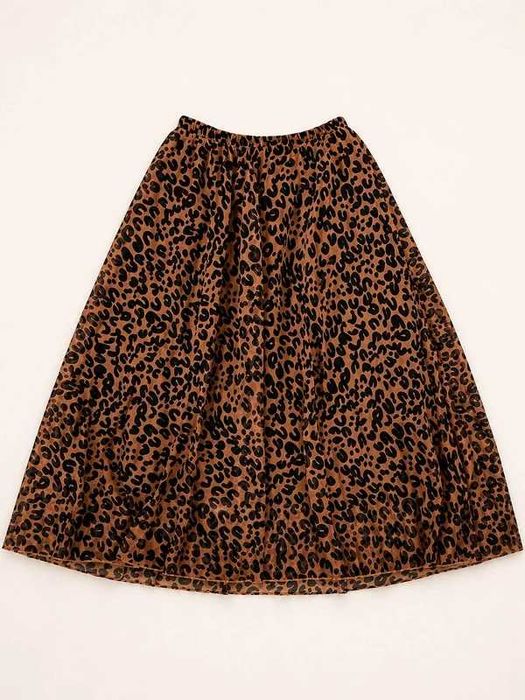 Spódnica panterka L midi rozkloszowana leopard print modna zwiewna