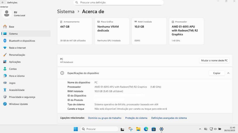 Portátil HP 15-af000np usado em bom estado