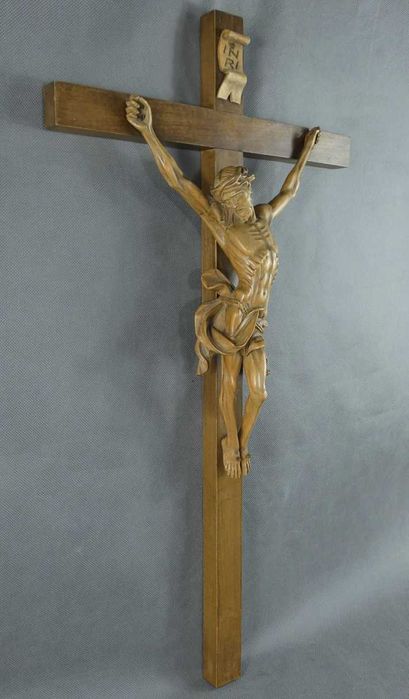 Krzyż Krucyfiks JEZUS pasyjka rzeźba drewno 70,5 cm