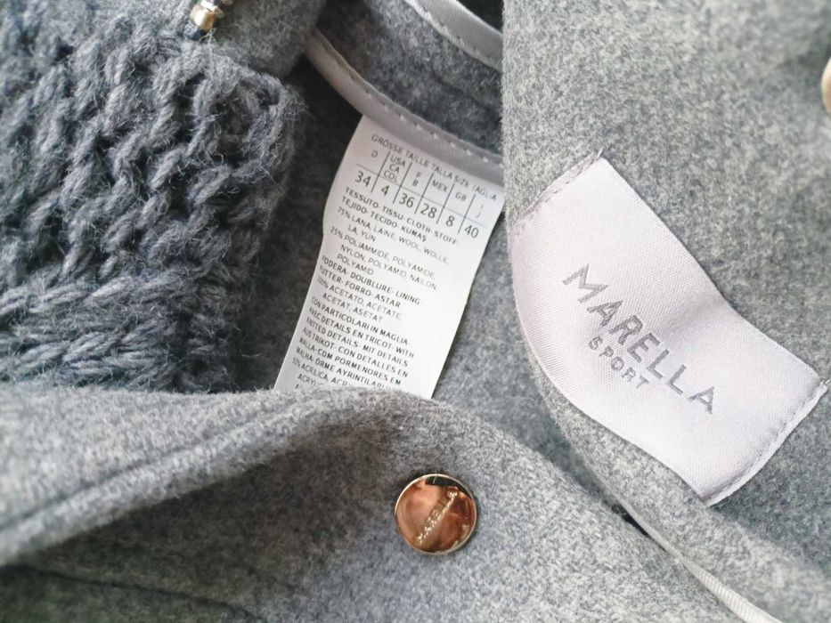 Max Mara tweedowy płaszcz z dzianinowym golfem 36