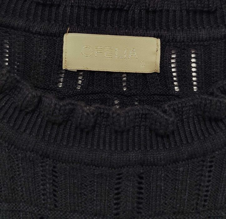 Damski Sweter Ażurowy Geometryczny Wzór Czarny Ofelia |R. S