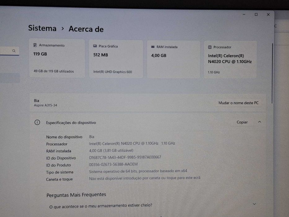 Notebook Acer a Venda