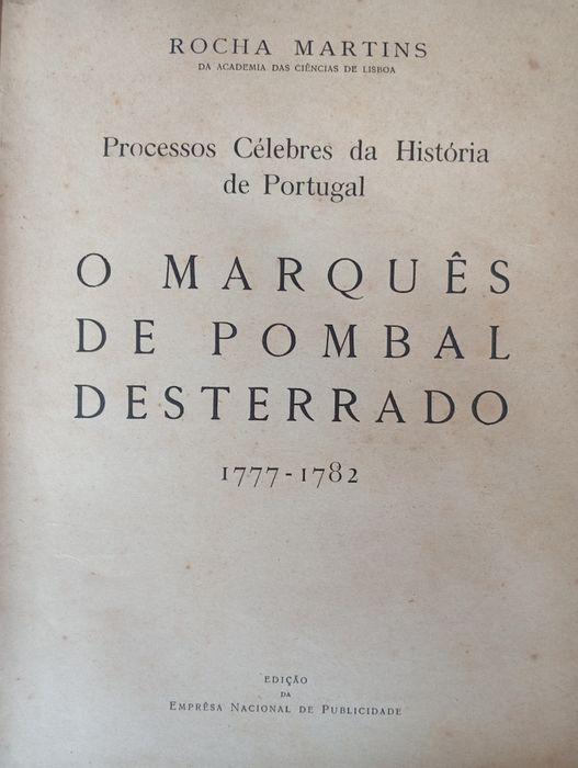 Livro "O Marquês de Pombal Desterrado (1777-1782)"