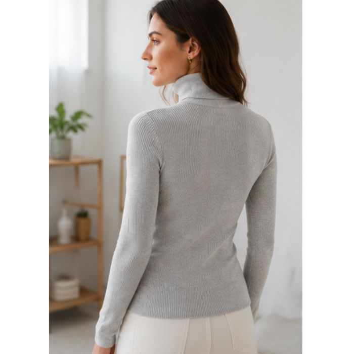 Damski Golf Szary Dopasowany Sweter Dzianinowy Elegancki Wiskoza S