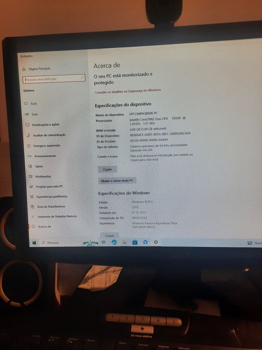 Pc Desktop HP compaq 8000 Elite Core 2duo 4gb wid 10 pro disco 240giga
