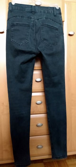Czarno grafitowe jeansy wysoki stan rozm. XS