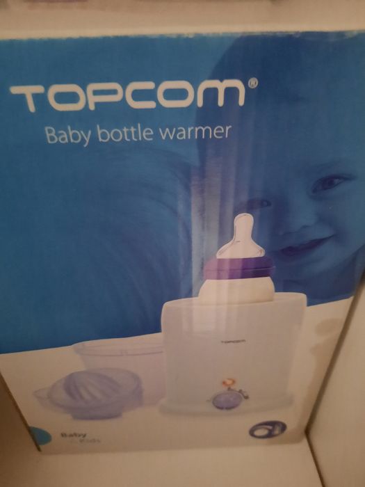 Aquecedor de biberão Topcom ; copo  ; caixa e babete