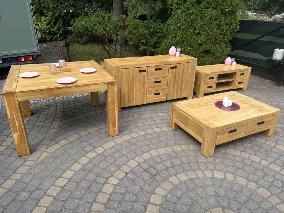 Zestaw mebli dębowych -komoda szafka rtv stół ława