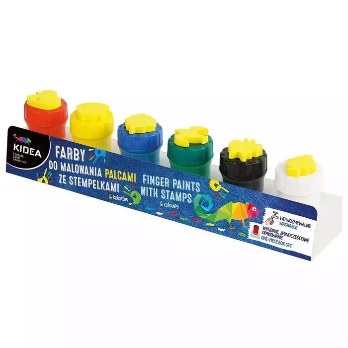 Farby do malowania palcami ze stemplami, 6 sztuk. Derform