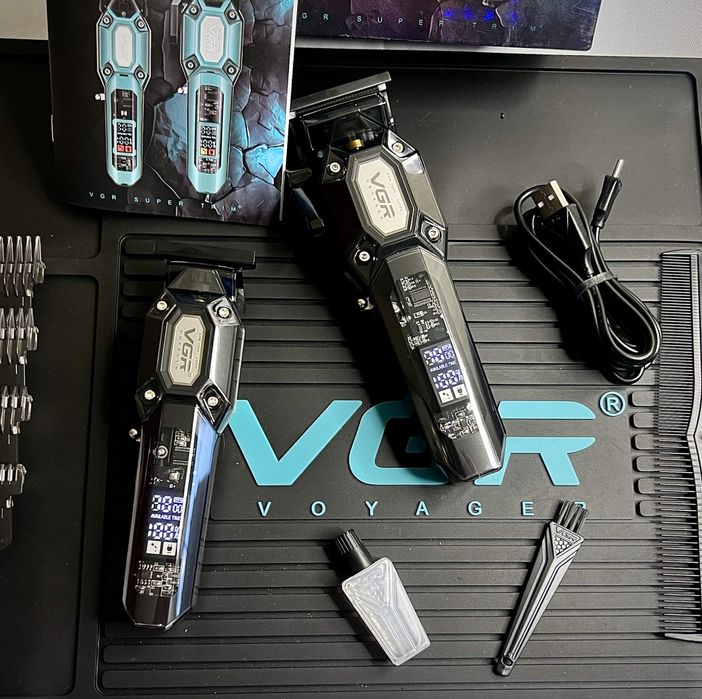 Комплект для стрижки 2 в 1 VGR BLACK (машинка+тример,10 насадок) lux