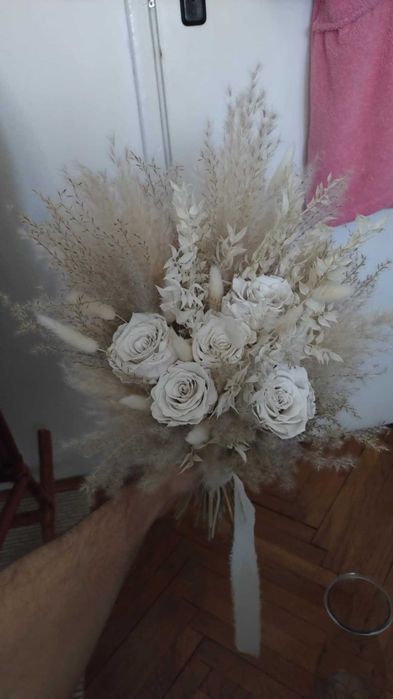 Bukiet ślubny z suszu i wiecznej róży