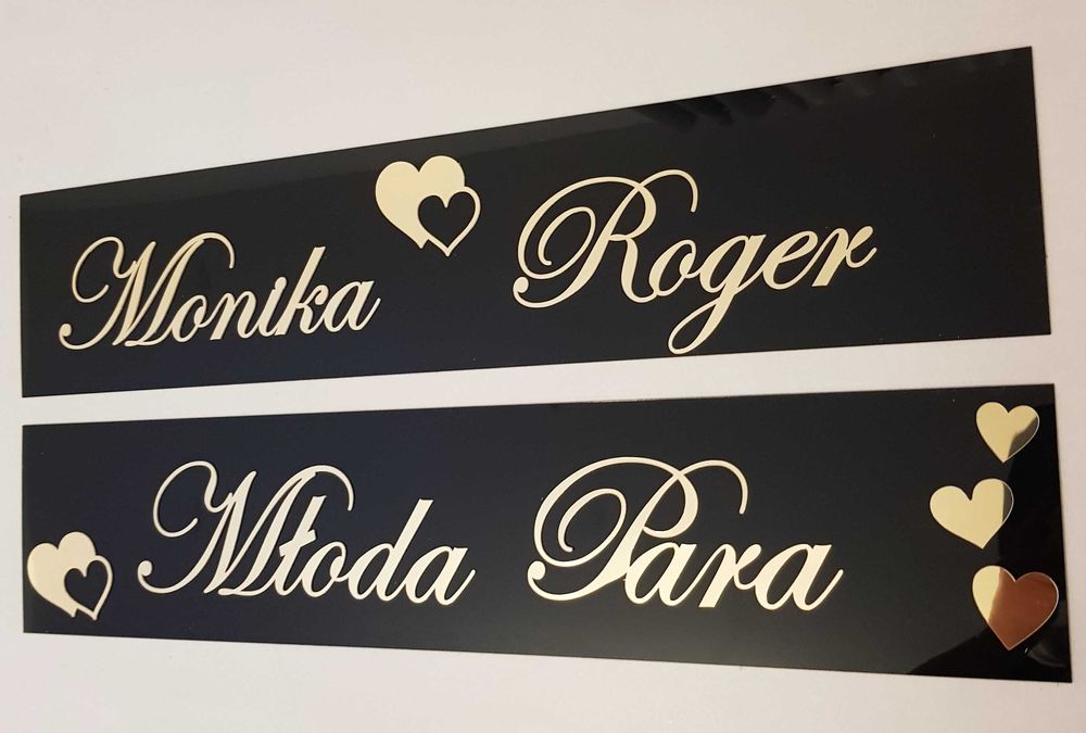 Dekoracja na auto ślubne rejestracja personalizowana