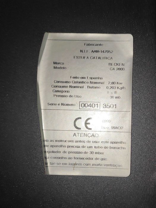 Aquecedor a gás butano (catalitico) BECKEN