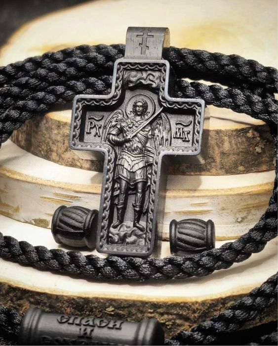 Православный крест из эбенового деререва, оберег Архангел Михаил