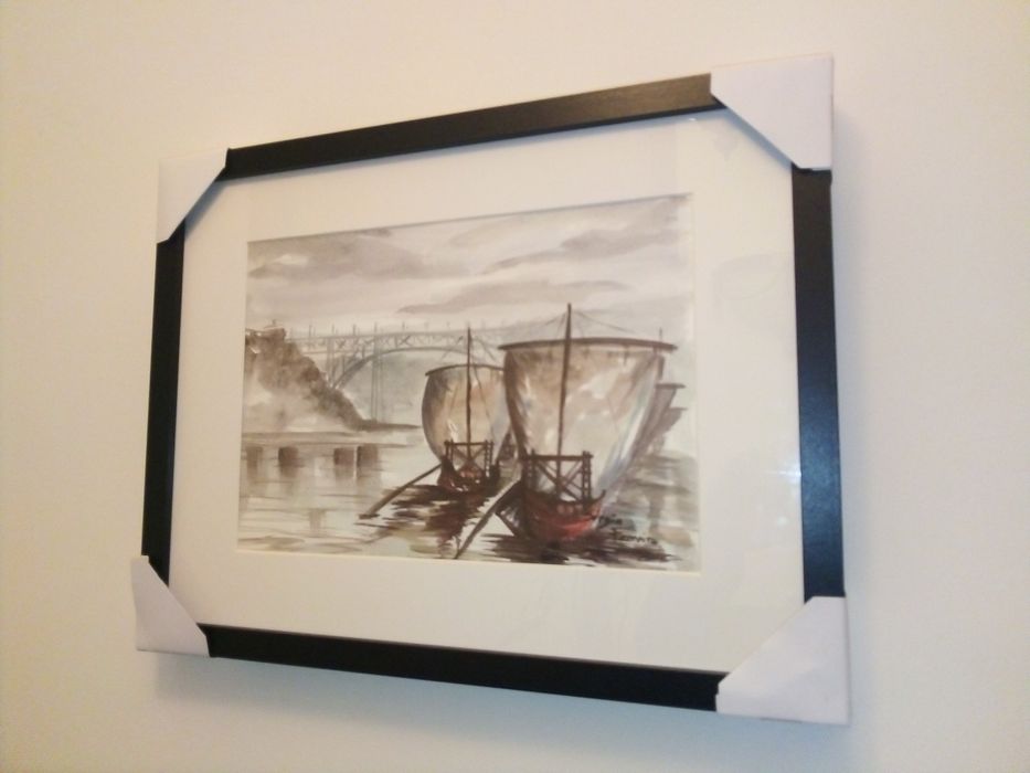 Quadro aguarela cidade do Porto (barco Rebelo)