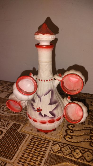 Karafka dzbanek 21cm + 4 czarki ceramika PRL