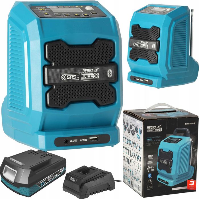 RADIO PRZENOŚNE budowlane Dedra SAS+ALL + aku 2Ah AUX USB Powerbank
