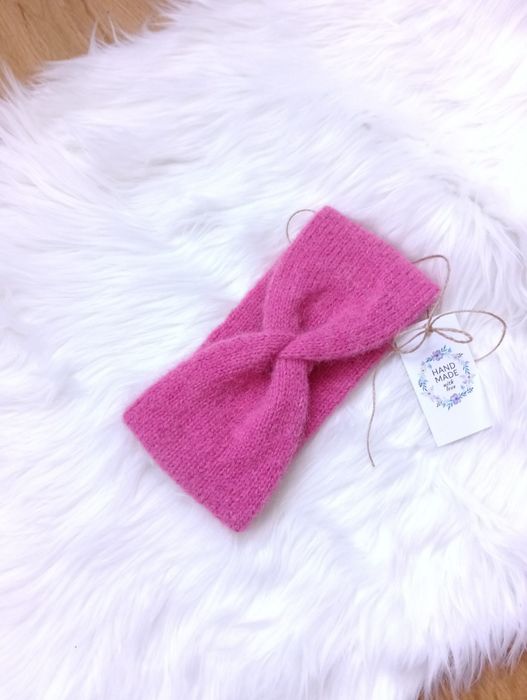 Opaska wełniana handmade wełna alpaka nowa różowa