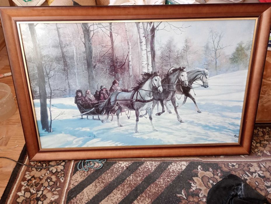 Duży obraz 100x60cm - kulig, konie