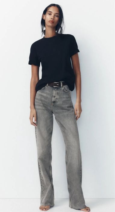 Джинсы Zara wide leg серые прямые широкие палаццо высокая талия