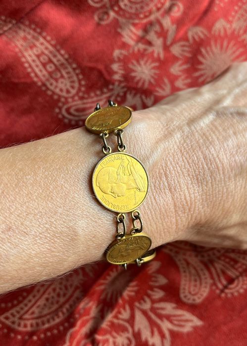 Pulseira vintage de moedas francesas anos 70